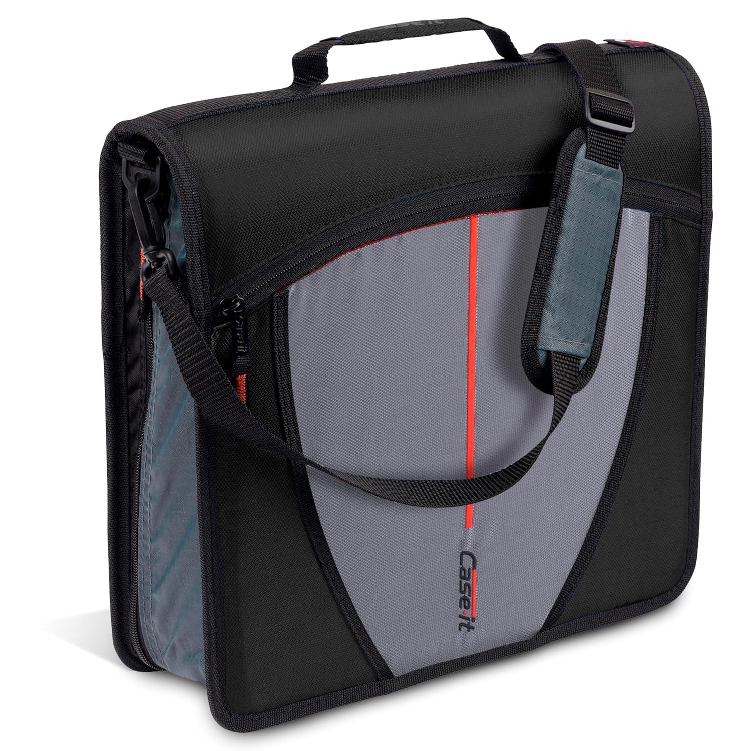 Case-it 3" Nylon Round Ring Zip Binder with Internal/External Pockets Black: Zipper Binder, 575 Sheet Capacity, 8 Pockets