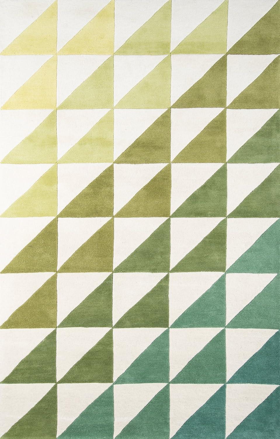 Lime Green and White Geometric Wool Area Rug, 3'6" x 5'6"