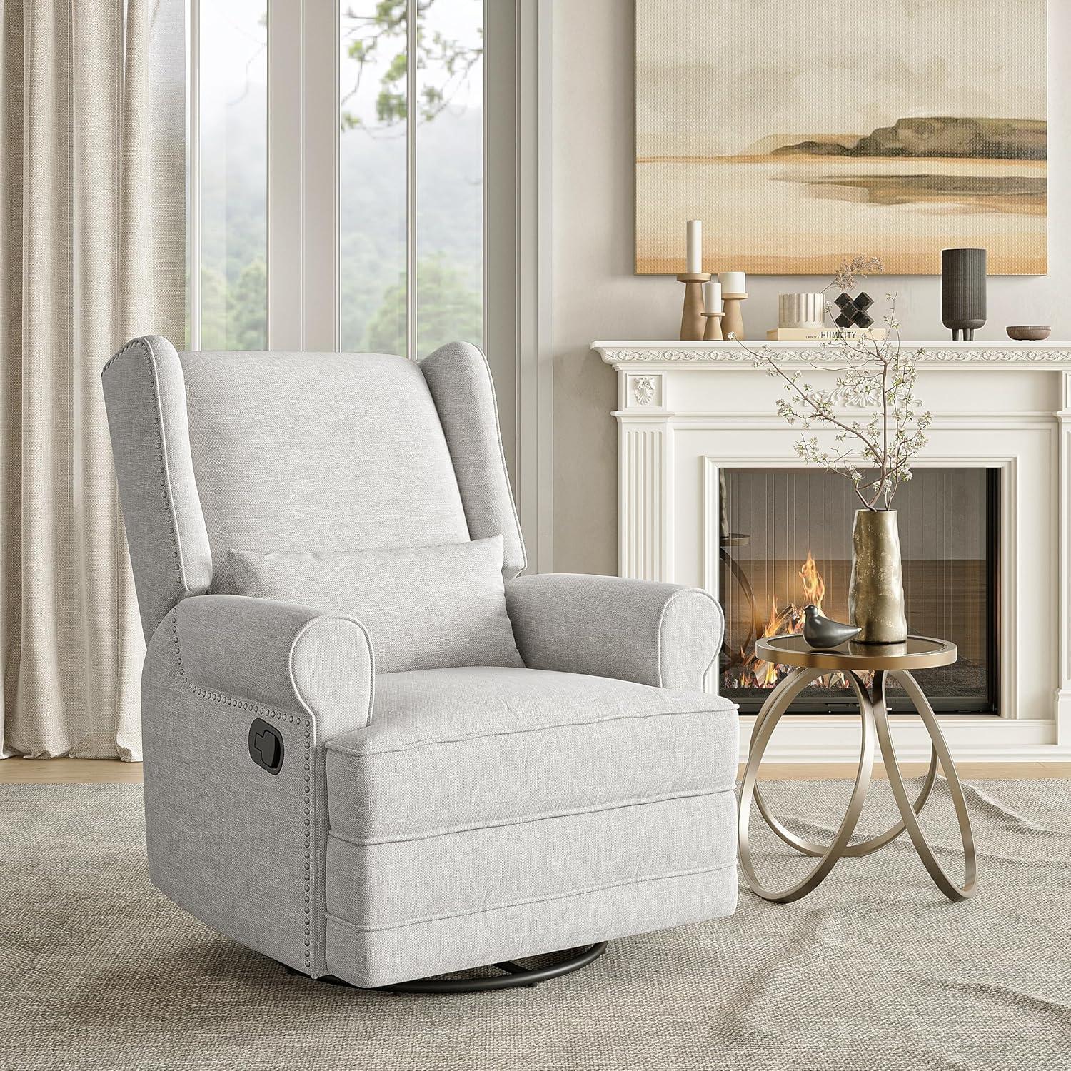 34" Wide Swivel Rocking Nursery Recliner Comfortable Upholstered Glider