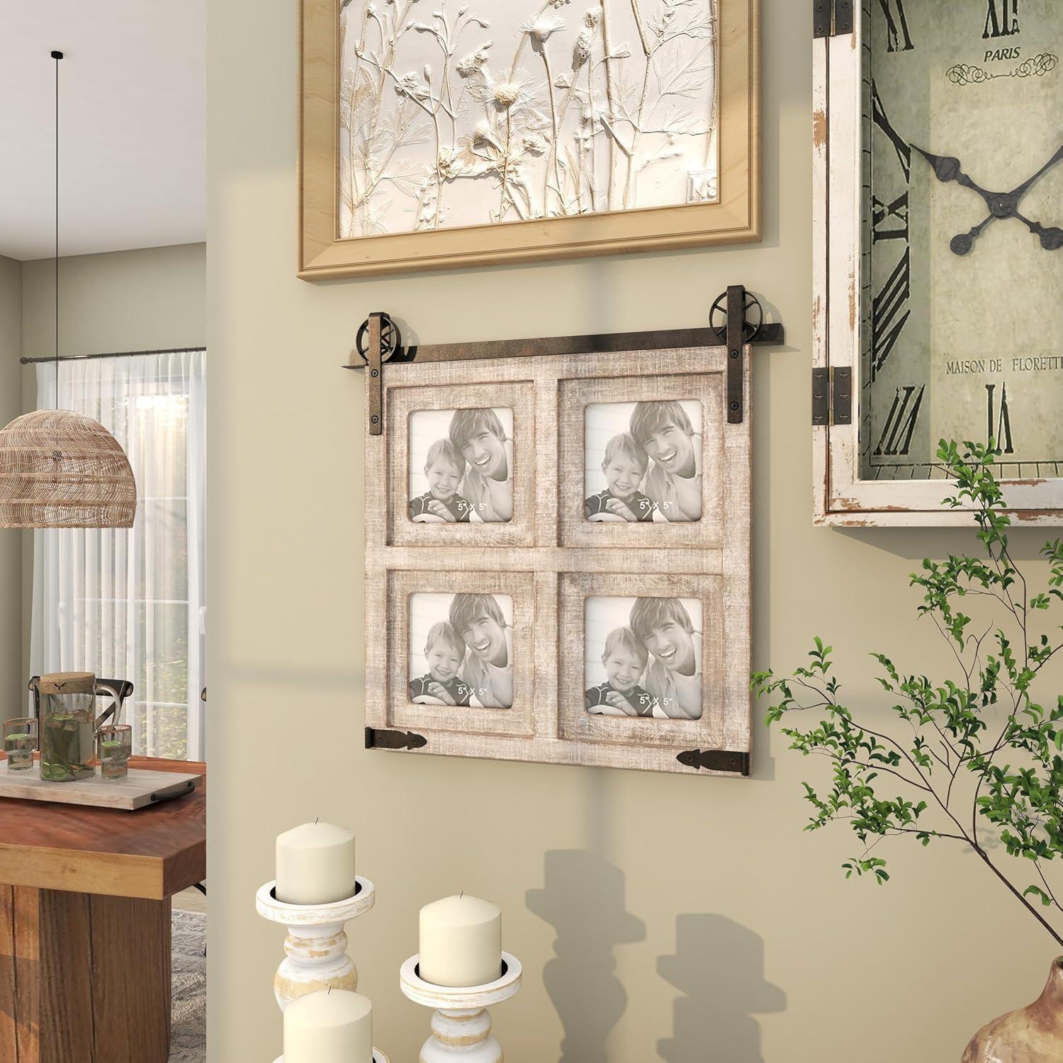 DecMode 4-Opening 5" x 5" Brown Wall Photo Frame with Metal Accent