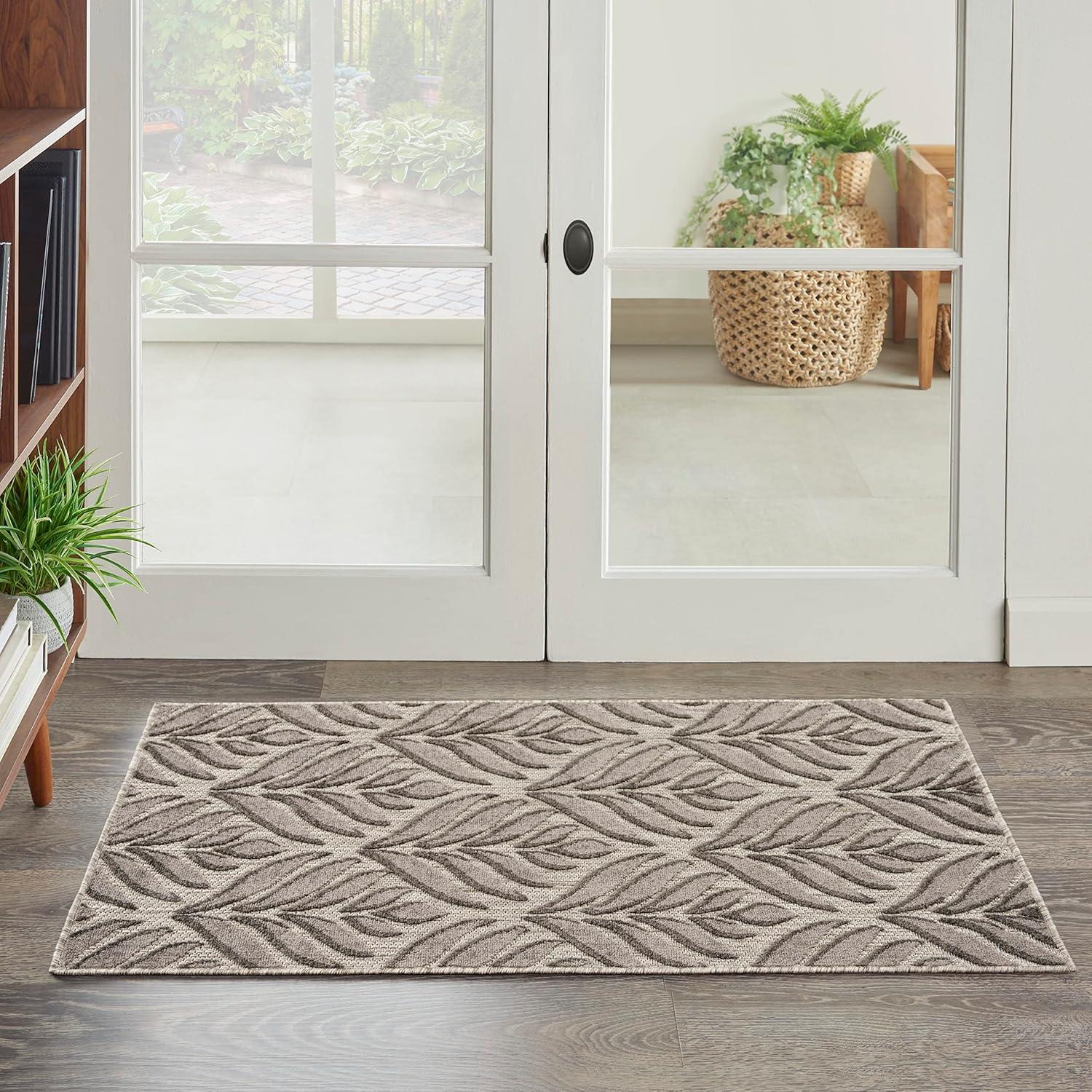 Nourison Aloha Tropical Palm Flatweave High-Low Indoor Outdoor Area Rug Charcoal 2'8" x 4'