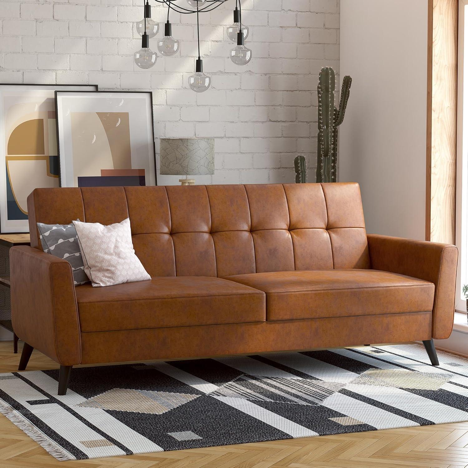 Dorel Home Products Parker Faux Leather Futon with Storage Camel