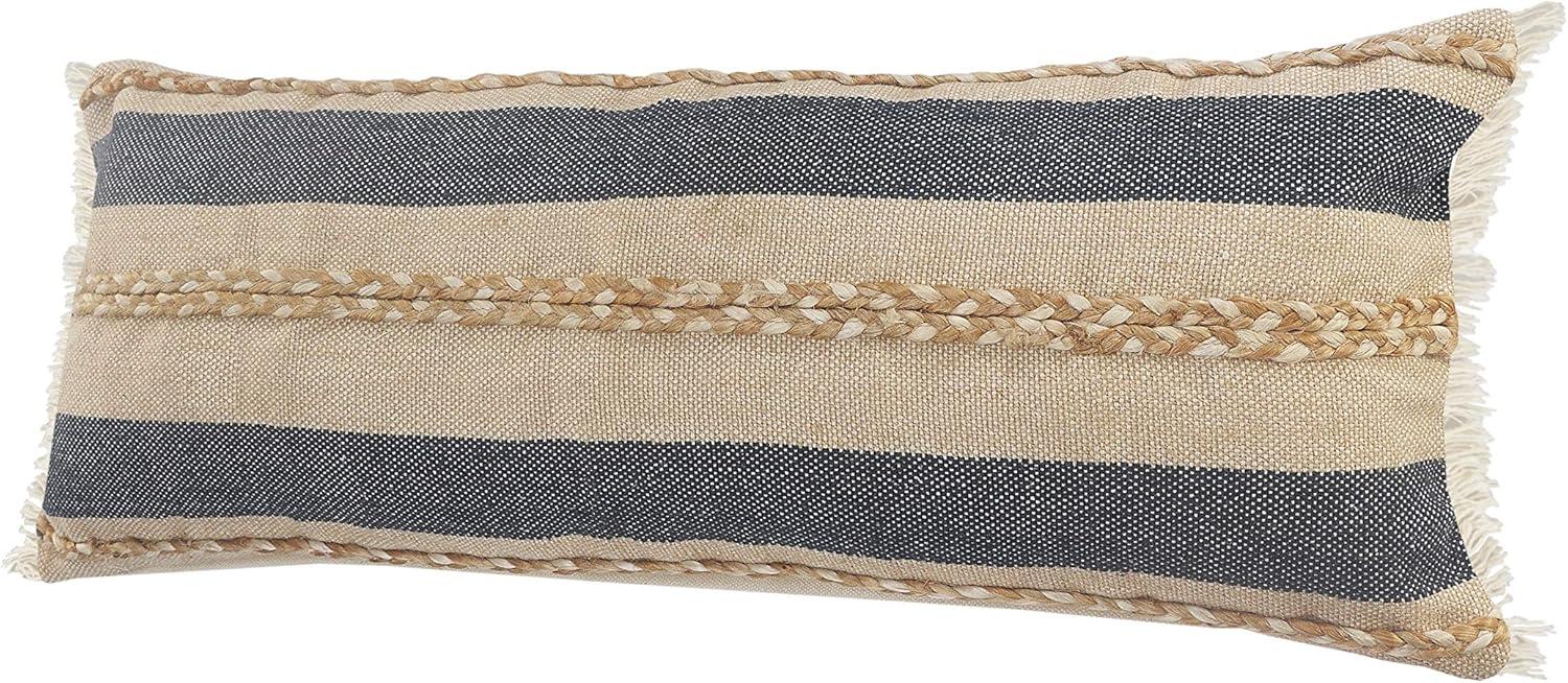 Birch Harbor Atlantis Coastal Striped Lumbar Pillow with Jute Braiding and Fringe