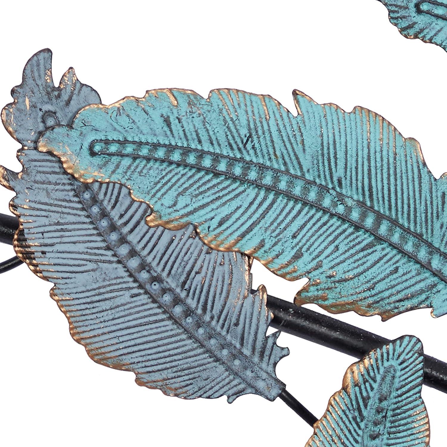 DecMode Blue Metal Leaf Wall Decor with Black Stems