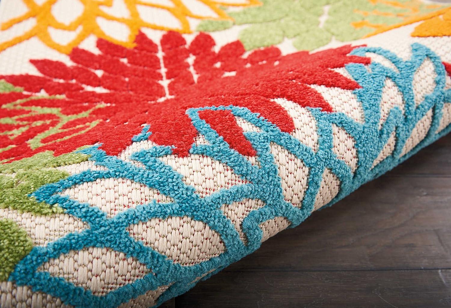 Nourison Aloha Floral Bloom Flatweave High-Low Indoor Outdoor Runner Rug Green 2' x 6'