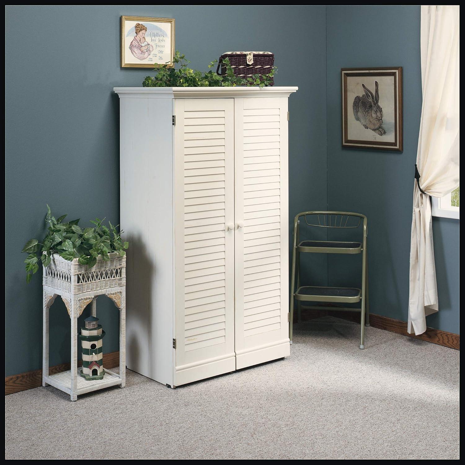 Sauder Harbor View Craft Armoire, Antiqued White