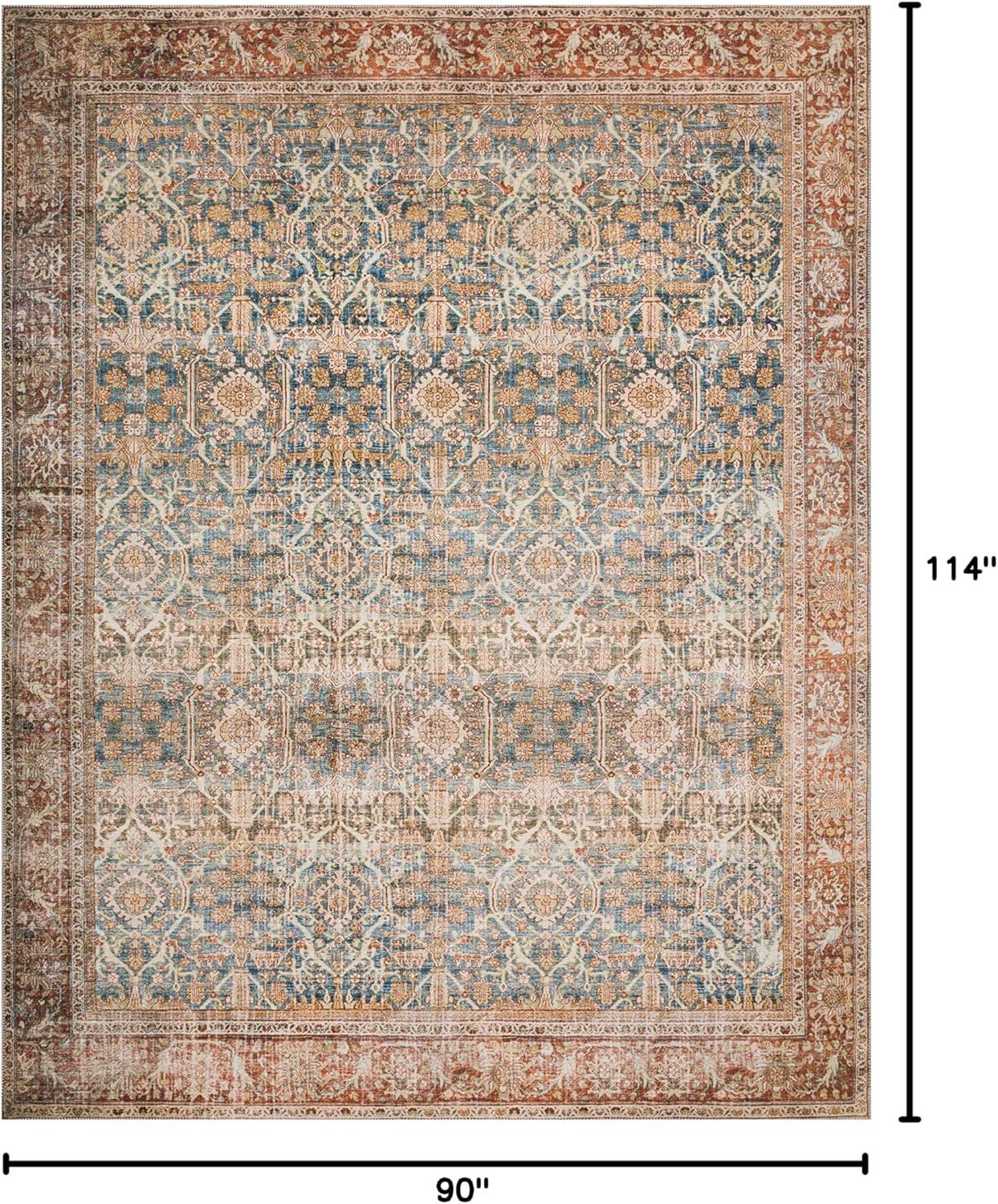 Layla Blue and Rust Stain-Resistant Rectangular Area Rug
