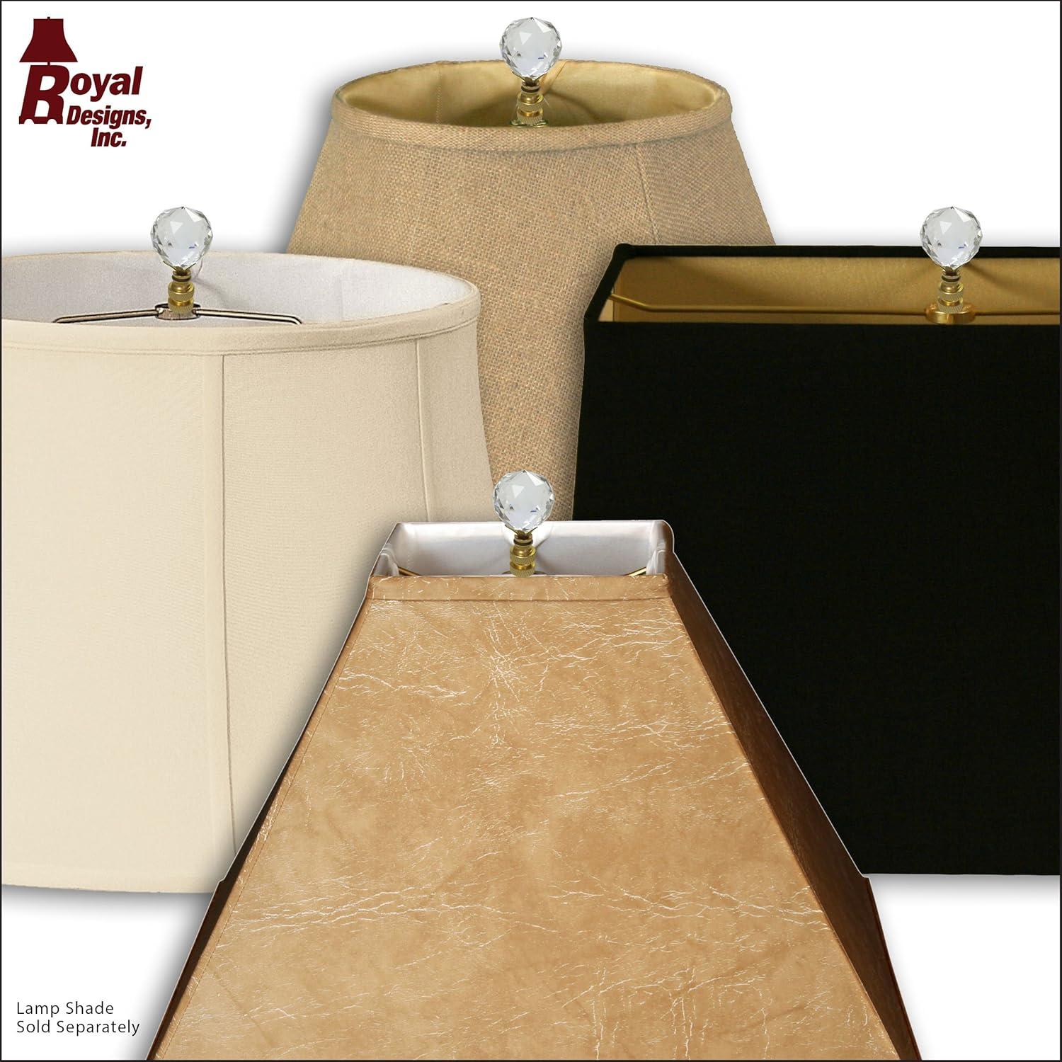 Royal Designs, Inc. Large Diamond Faceted Cut Clear K9 Crystal 1.5" Lamp Finial for Lamp Shade, Polished Brass Base (CCF-2005L-PB-1)