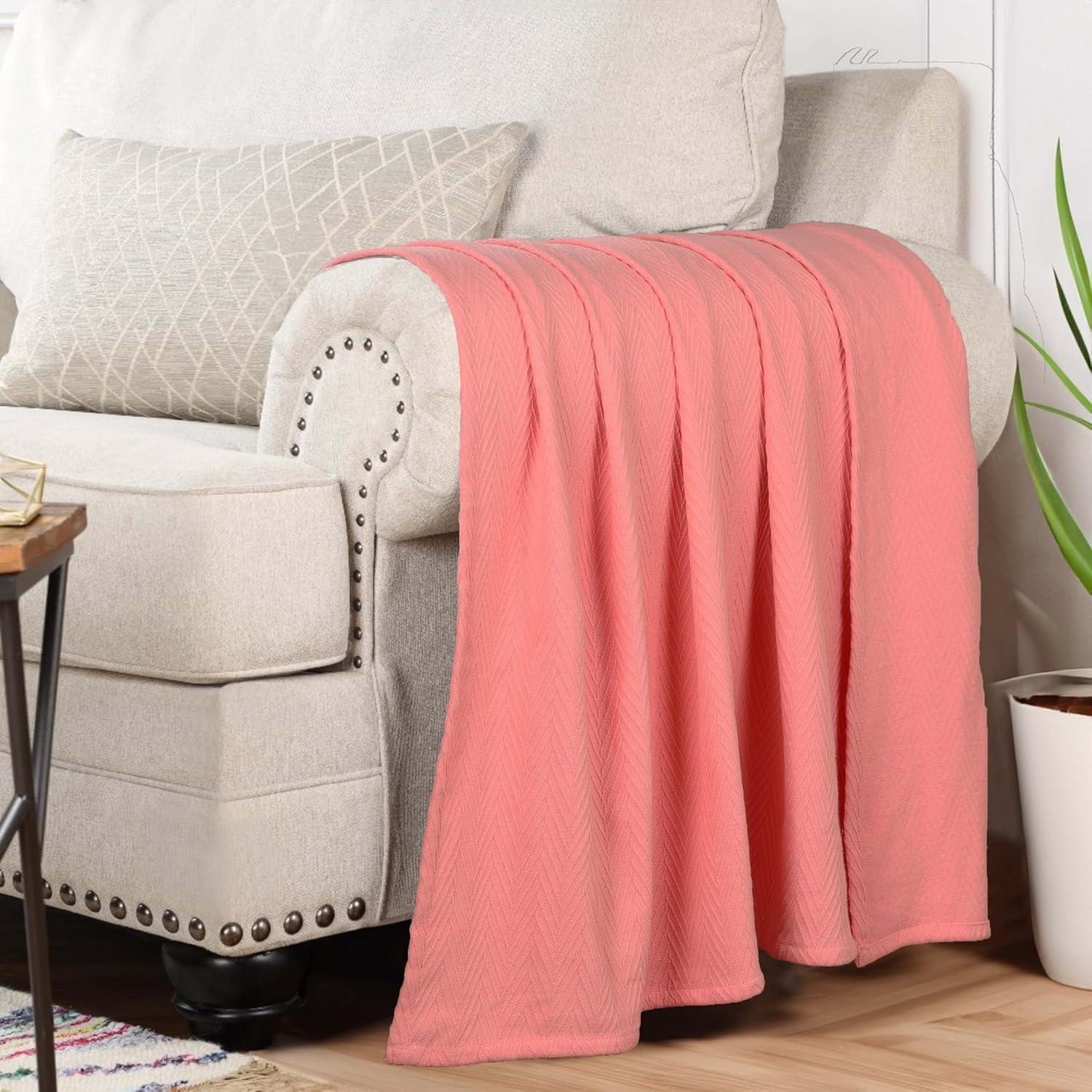 Superior Dobbyweave Knit Cotton Blanket, All Season Bed Blanket, Full/Queen 88" x 100", Coral