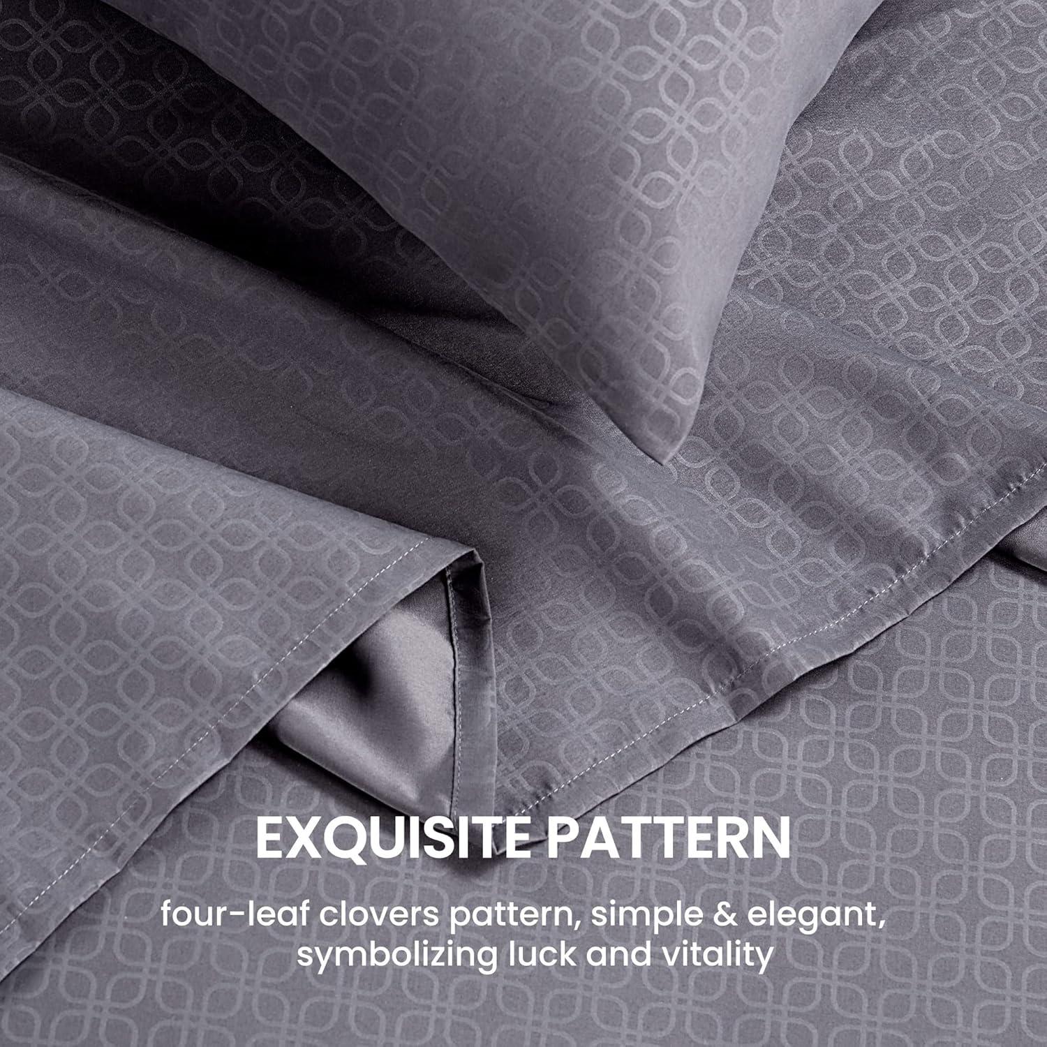 Gray Queen Microfiber Four-Leaf Clover Embossed Sheet Set