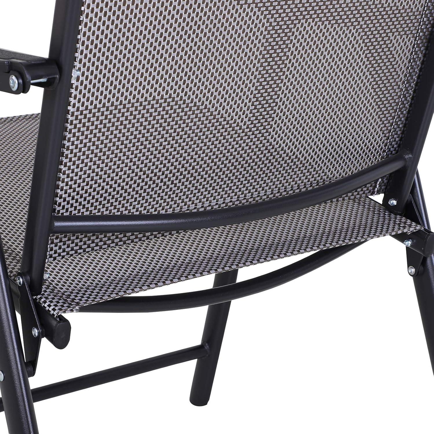 Outsunny Set of 2 Patio Folding Chairs, Stackable Outdoor Sling Chairs with Armrests for Lawn, Camping, Dining, Beach, Metal Frame, Gray