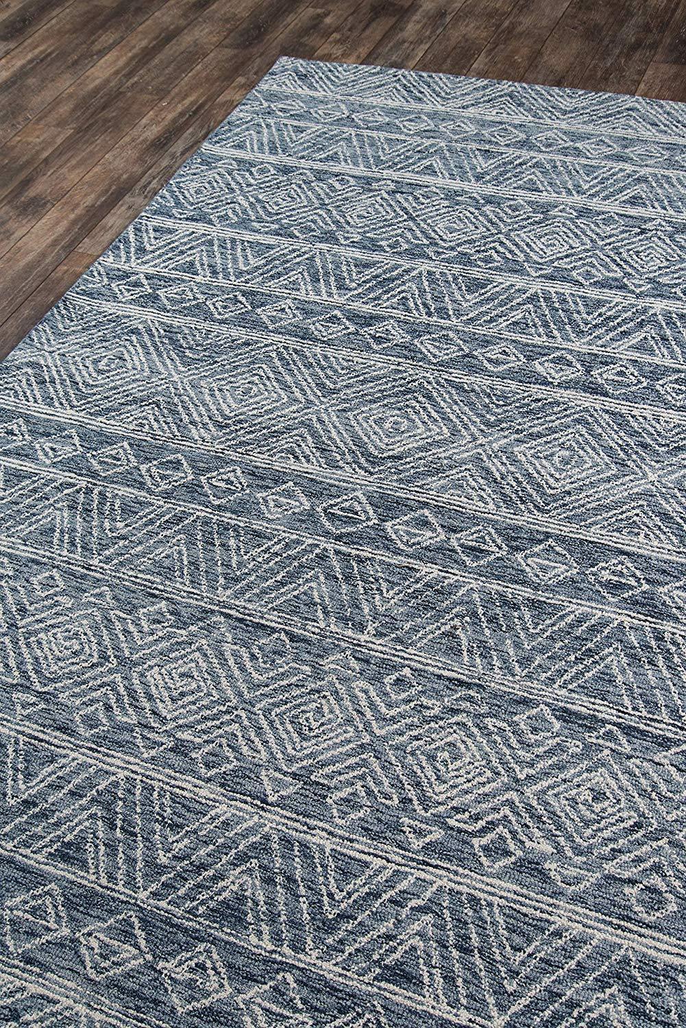 2'x8' Runner Mallorca Evalyn Rug Denim - Momeni: Wool, Geometric, Modern, Handmade, Low Pile, Indoor Area Rug