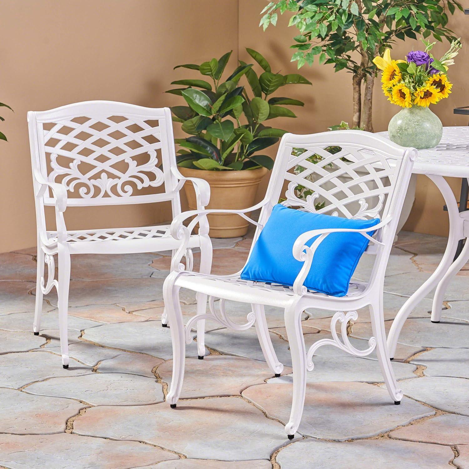 Pittman Outdoor Cast Aluminum Arm Chair, Set of 2, White