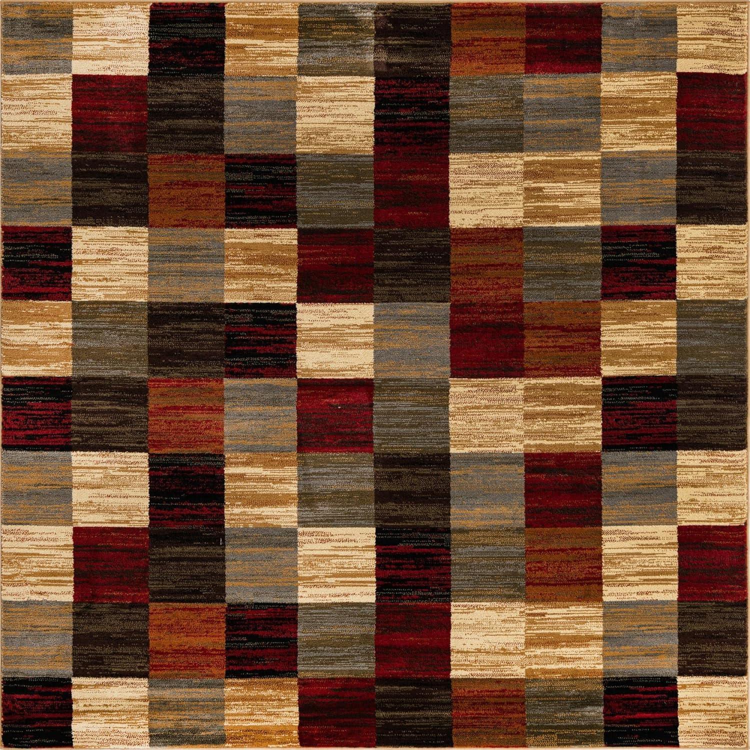 Unique Loom Barista Collection Area Rug - Gava (7' 1" Square Multi/Brown)