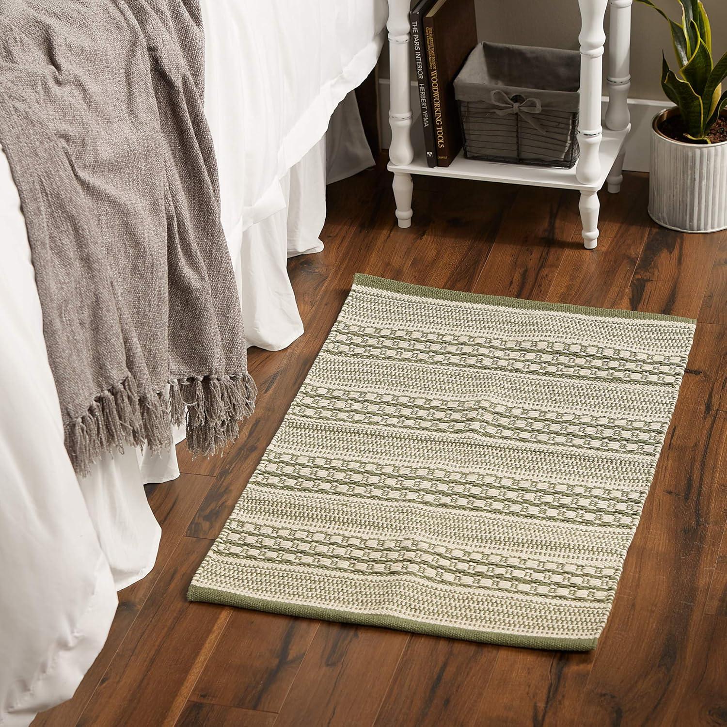 Artichoke Green Dobby Stripe Hand-Loomed Rug 2x3 Ft
