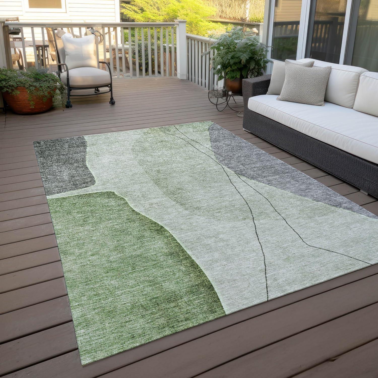 Green and Gray Abstract 8' x 10' Indoor Outdoor Area Rug