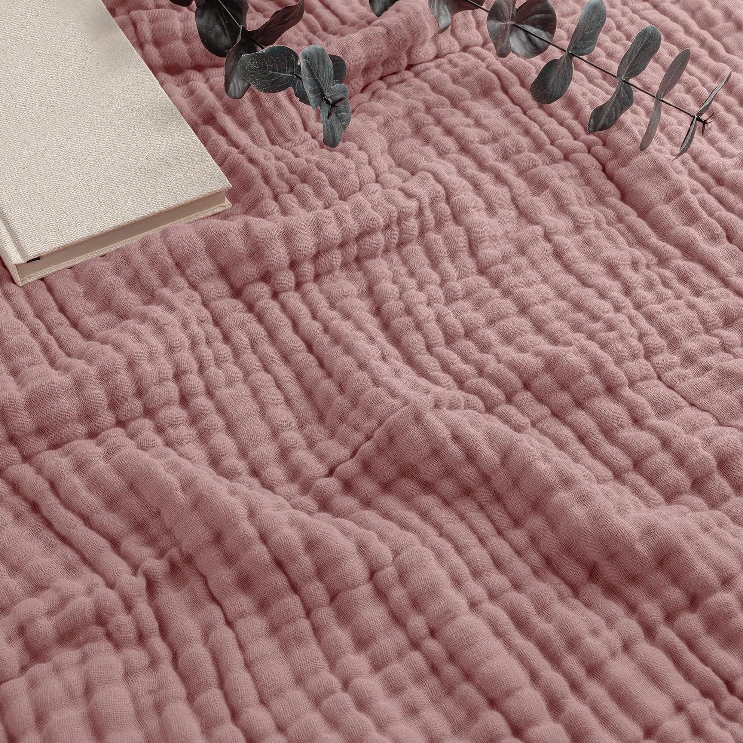 Muslin Blanket for Adults, Extra Large Throw 50" x 60" By Comfy Cubs - Mauve