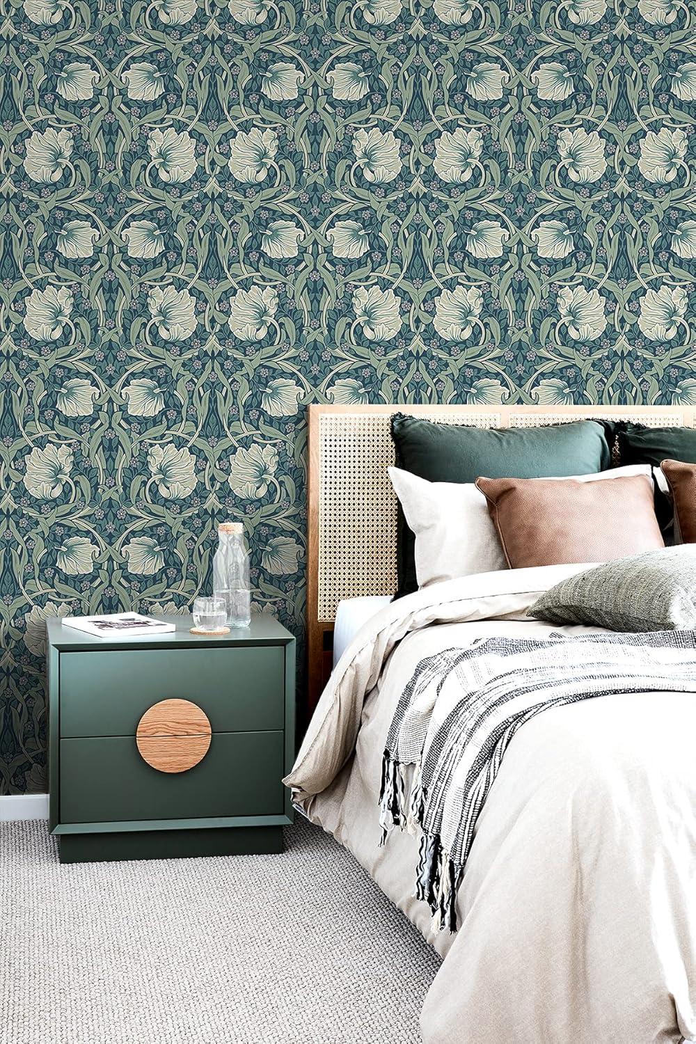 NextWall Teal & Sandstone Pimpernel Floral Peel and Stick Wallpaper