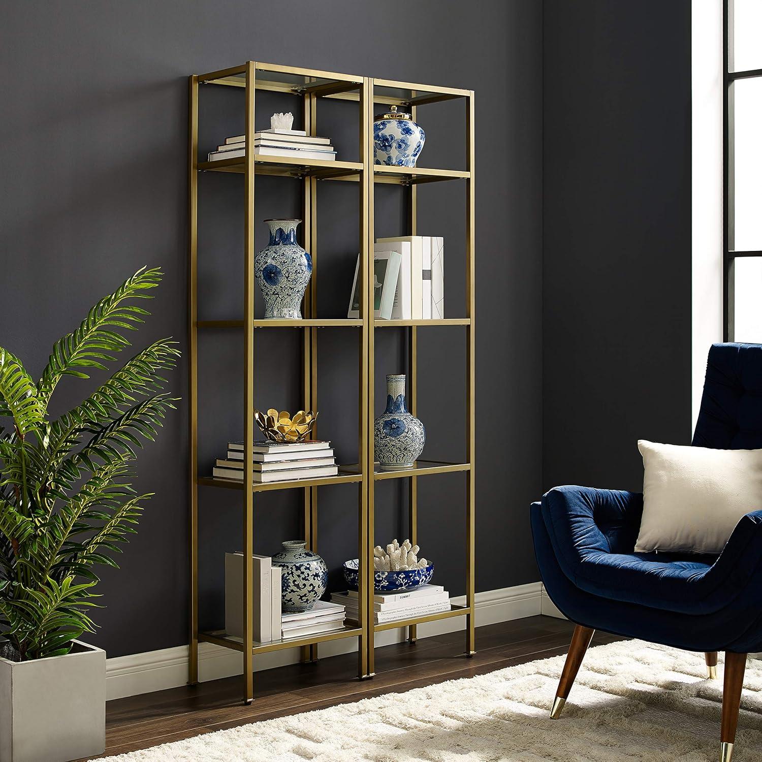 73" 2pc Aimee Narrow Etagere Set Gold - Crosley: Tempered Glass Shelves, Steel Frame, 4-Tier Storage