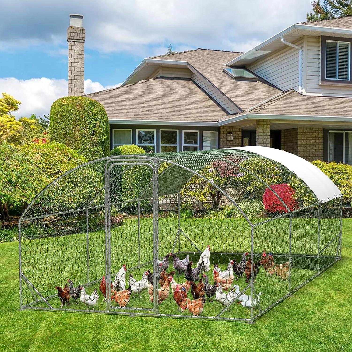 Large Galvanized Steel Chicken Coop with Waterproof Cover