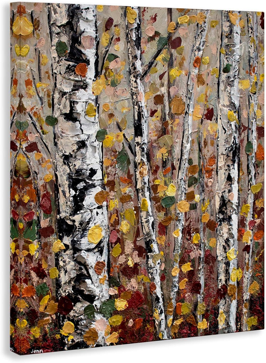 Stupell Industries " Autumn Birch Trees Abstract Leaves " by Jen Seeley Painting Print