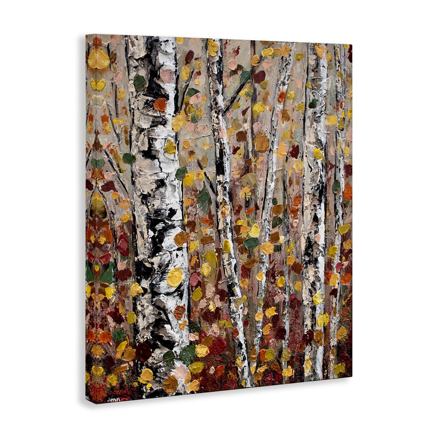 Stupell Industries " Autumn Birch Trees Abstract Leaves " by Jen Seeley Painting Print