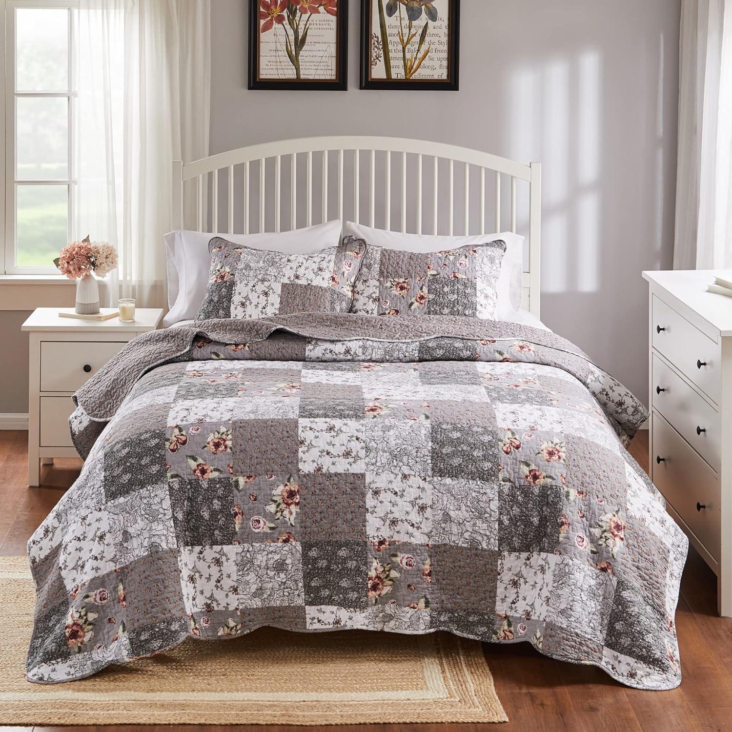 Giulia Quilt & Sham Set Gray/White - Greenland Home Fashions