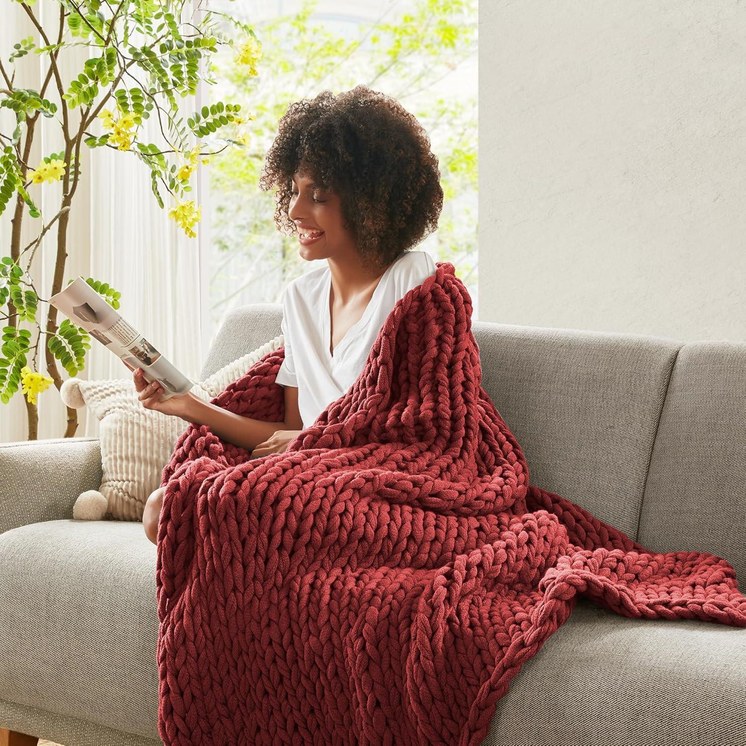 50"x60" Chunky Double Knit Handmade Throw Blanket Red - Madison Park