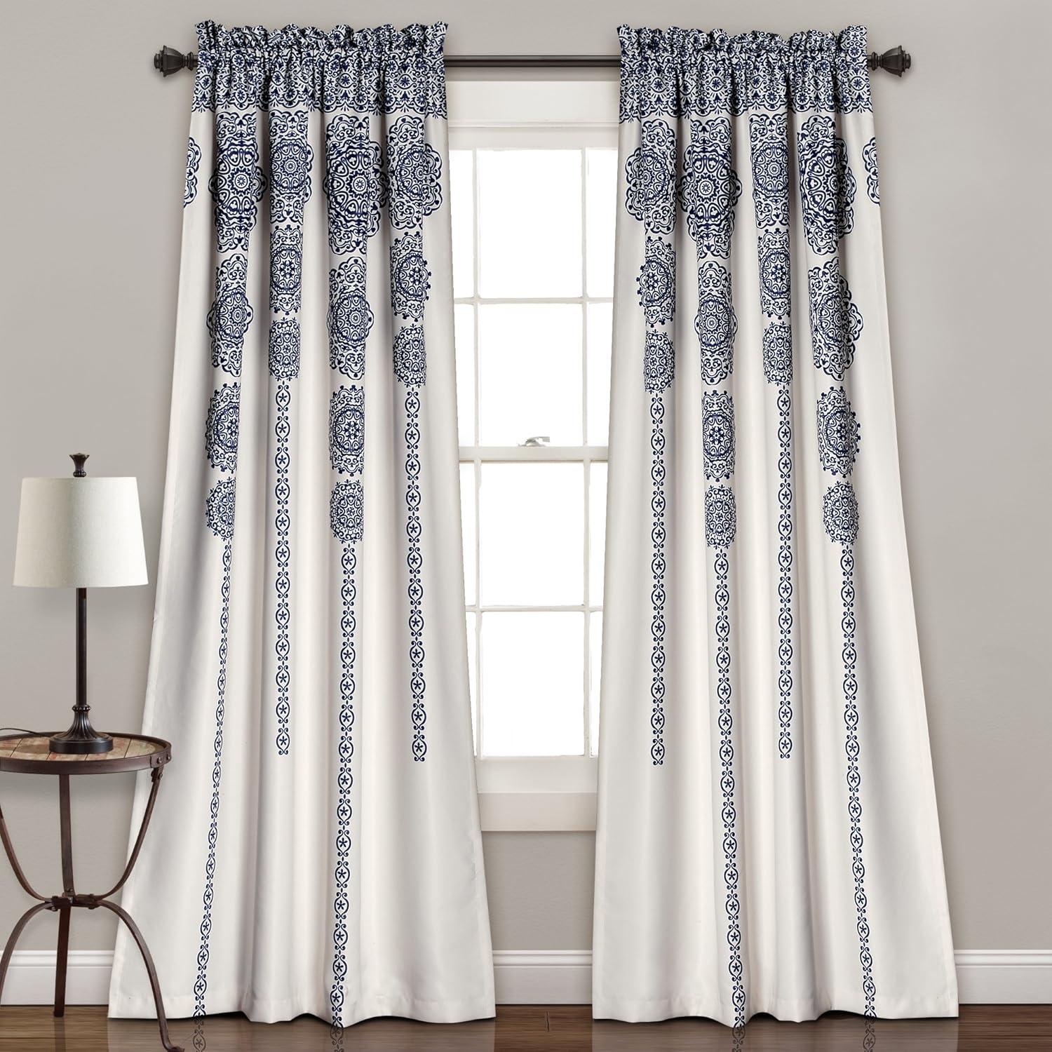 Stripe Medallion Polyester Room Darkening Curtain Pair (Set of 2)