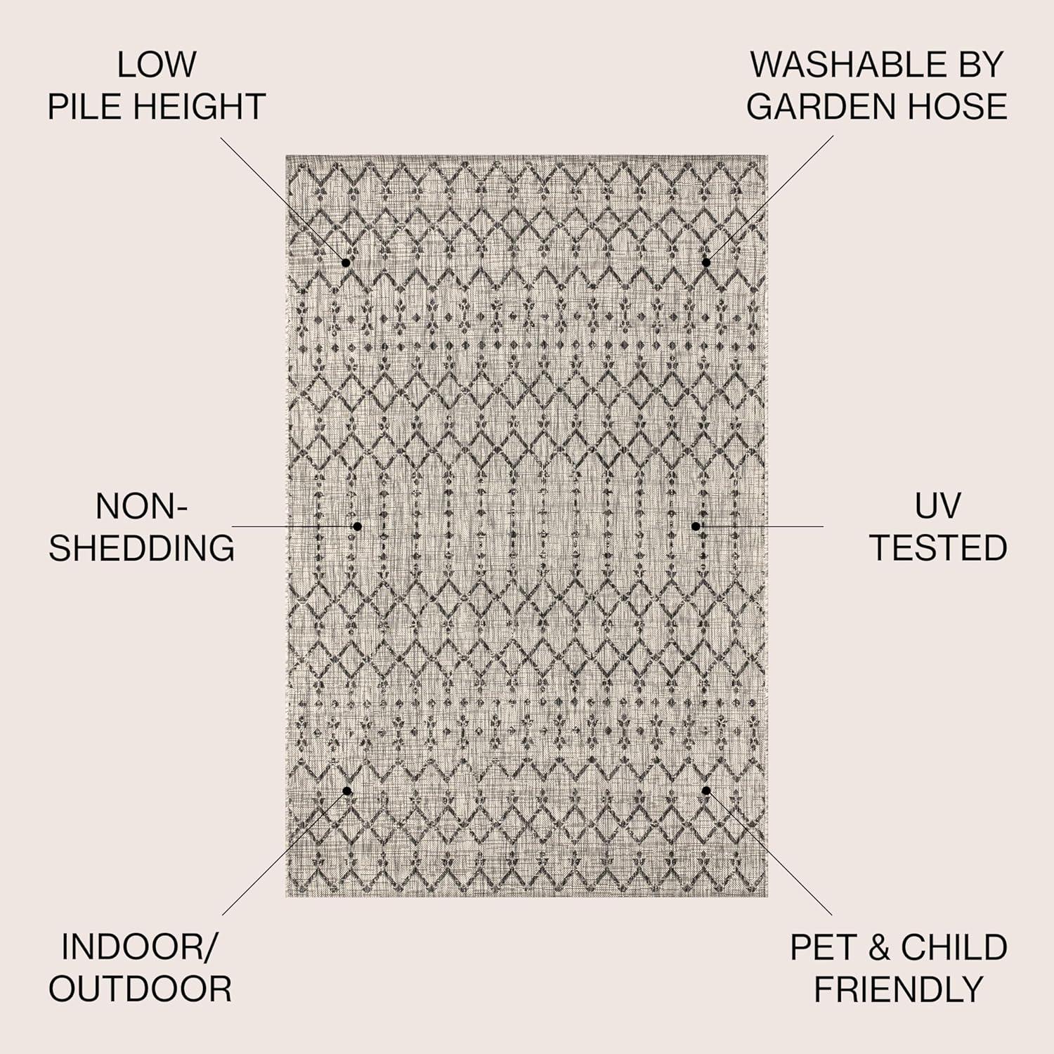 5'x8' Ourika Moroccan Geometric Textured Weave Indoor/Outdoor Area Rug, Light Gray/Black - JONATHAN Y