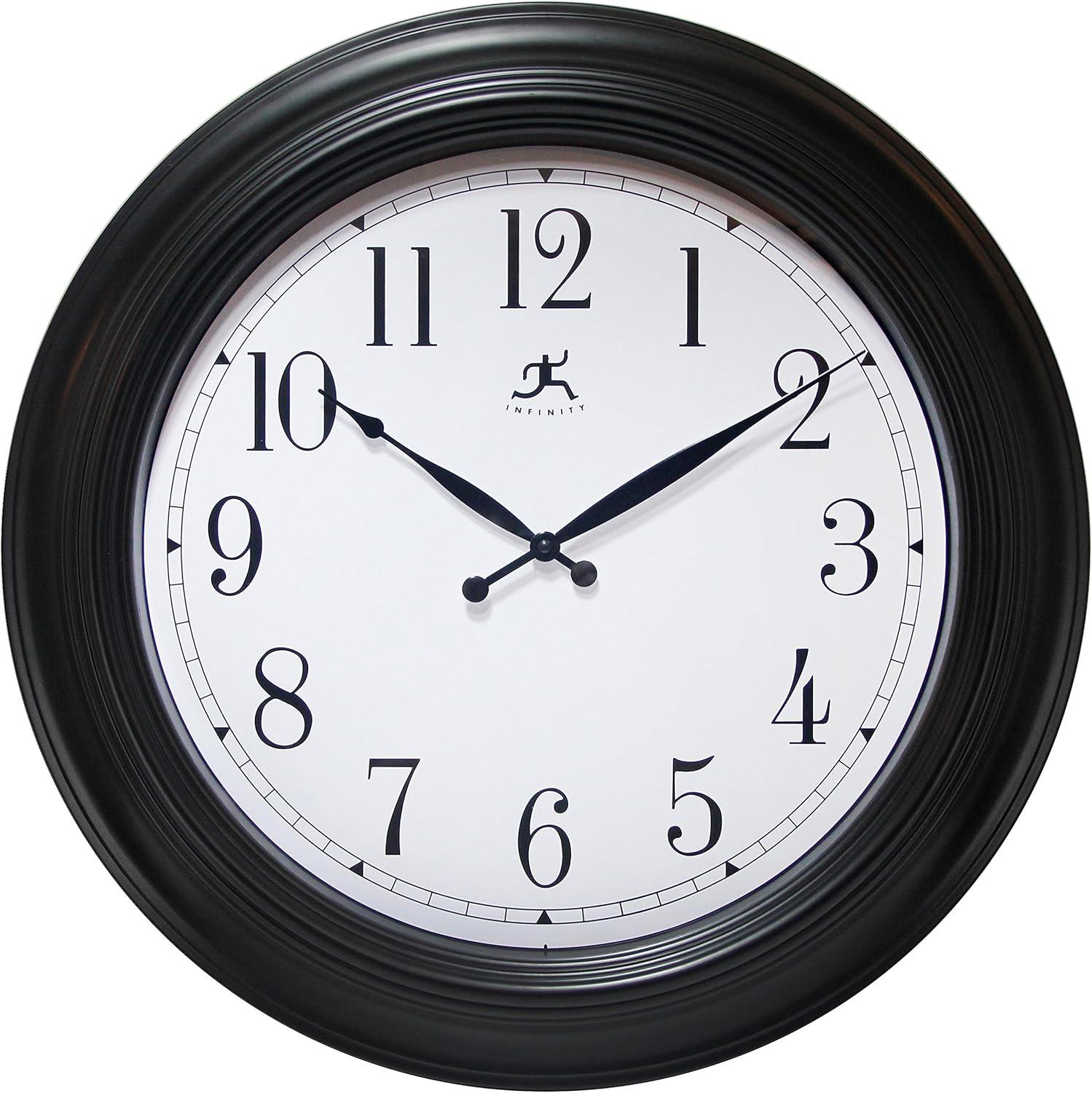 24-Inch Black and White Classic Wall Clock with Glass Cover