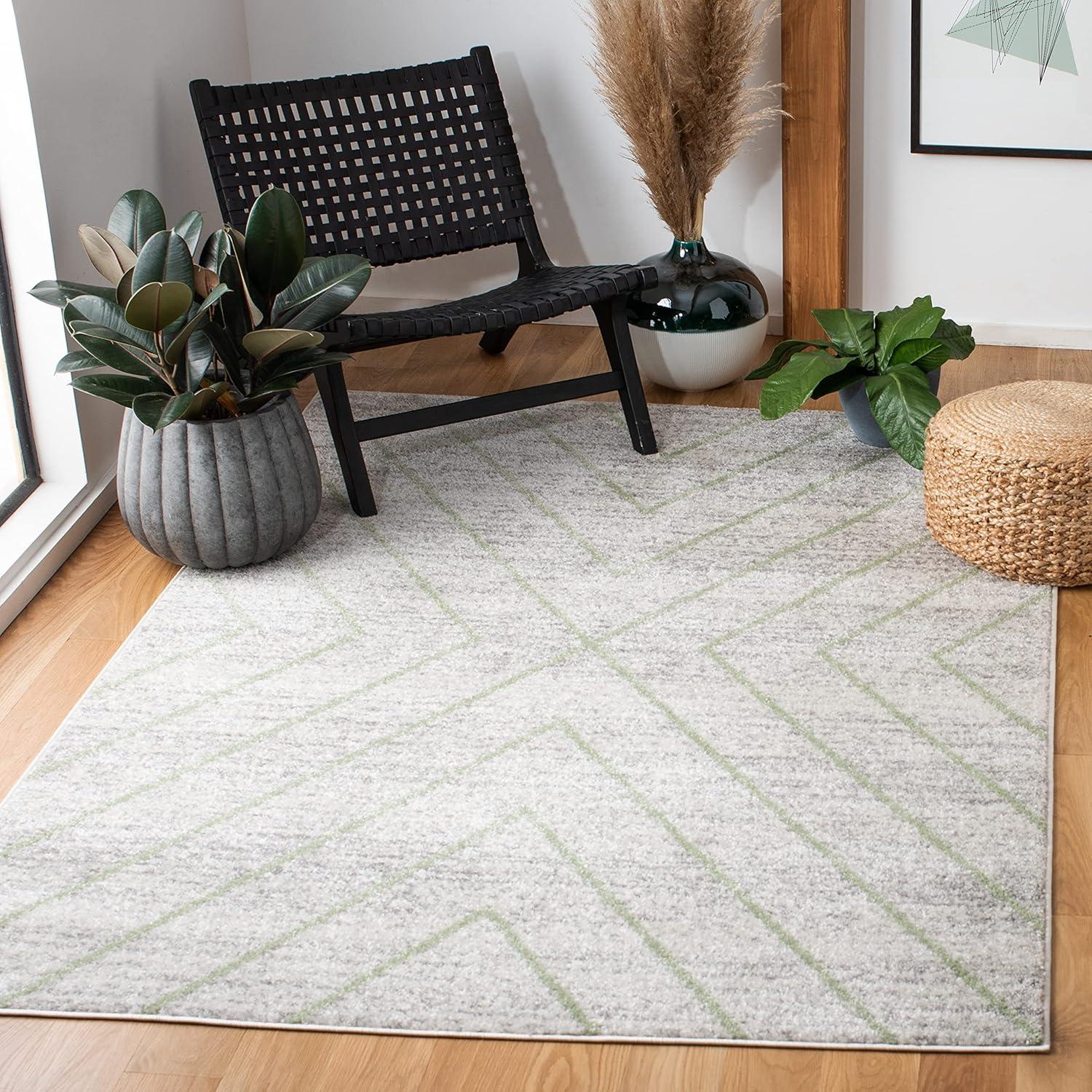 Grey and Green Geometric 9' x 12' Reversible Area Rug