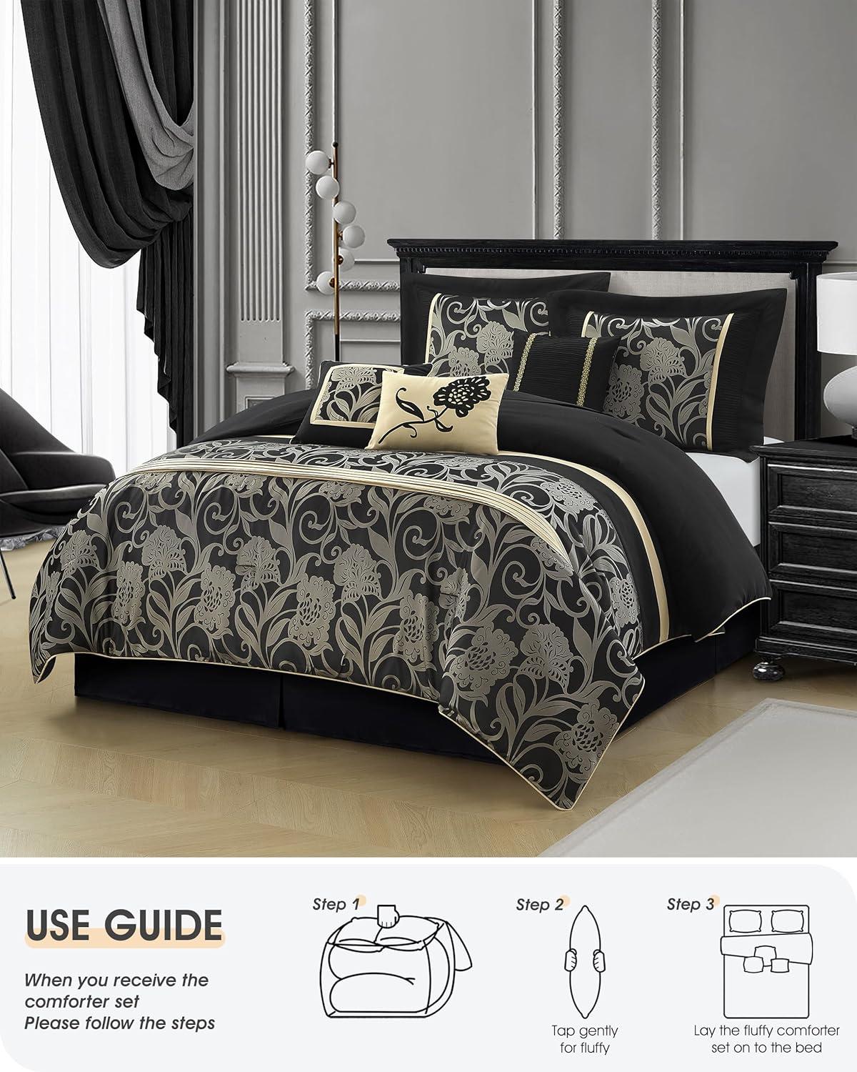 Nanshing America, Inc Fennville Black/Gold/Beige Microfiber 7 Piece Comforter Set