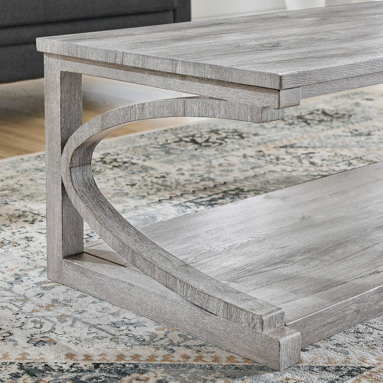 Coffee Table, 48 inch Small Coffee Table with Bottom Shelf, Solid Wood Modern Coffee Tables for Living Room, Kitchen, Apartment Dining Table, Gray