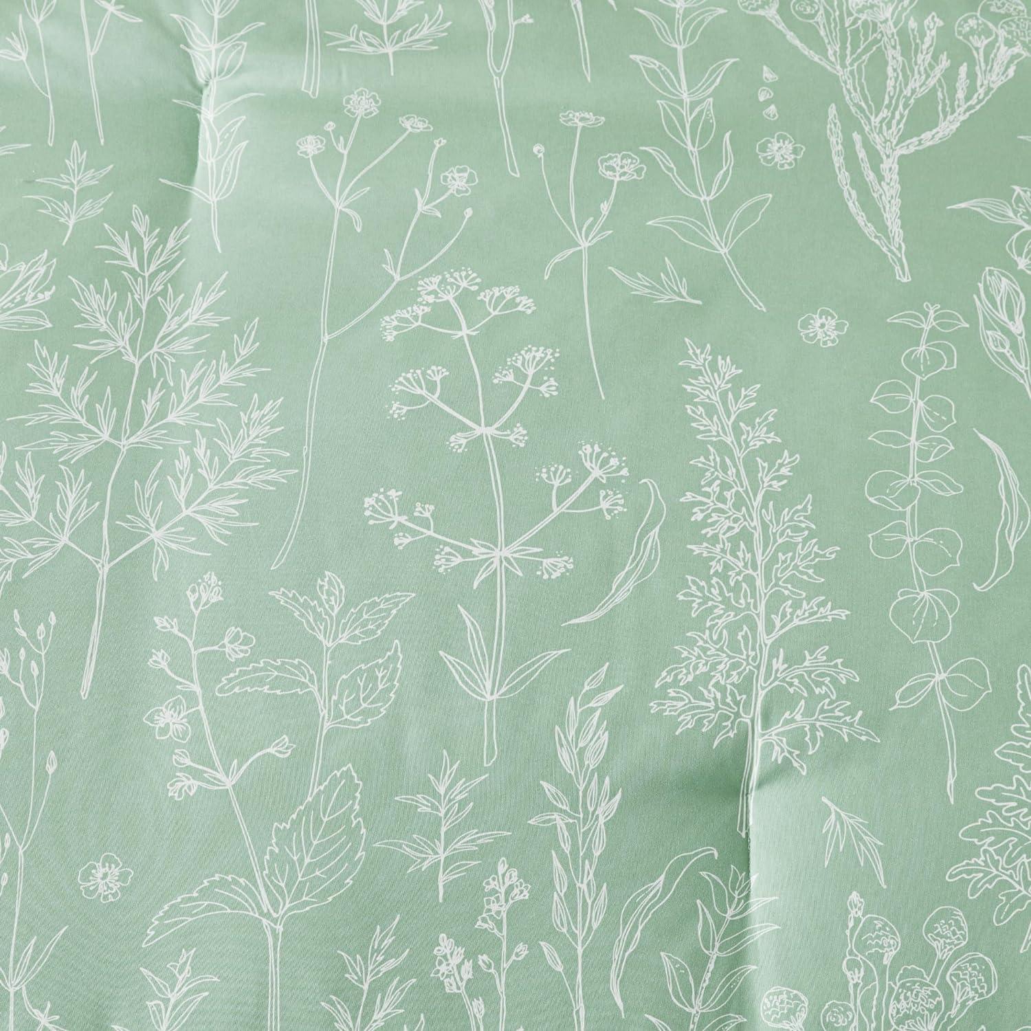 Queen - Sage Green , Cute Floral Beddings, 3 Pieces, 1 Soft Reversible Botanical Flowers