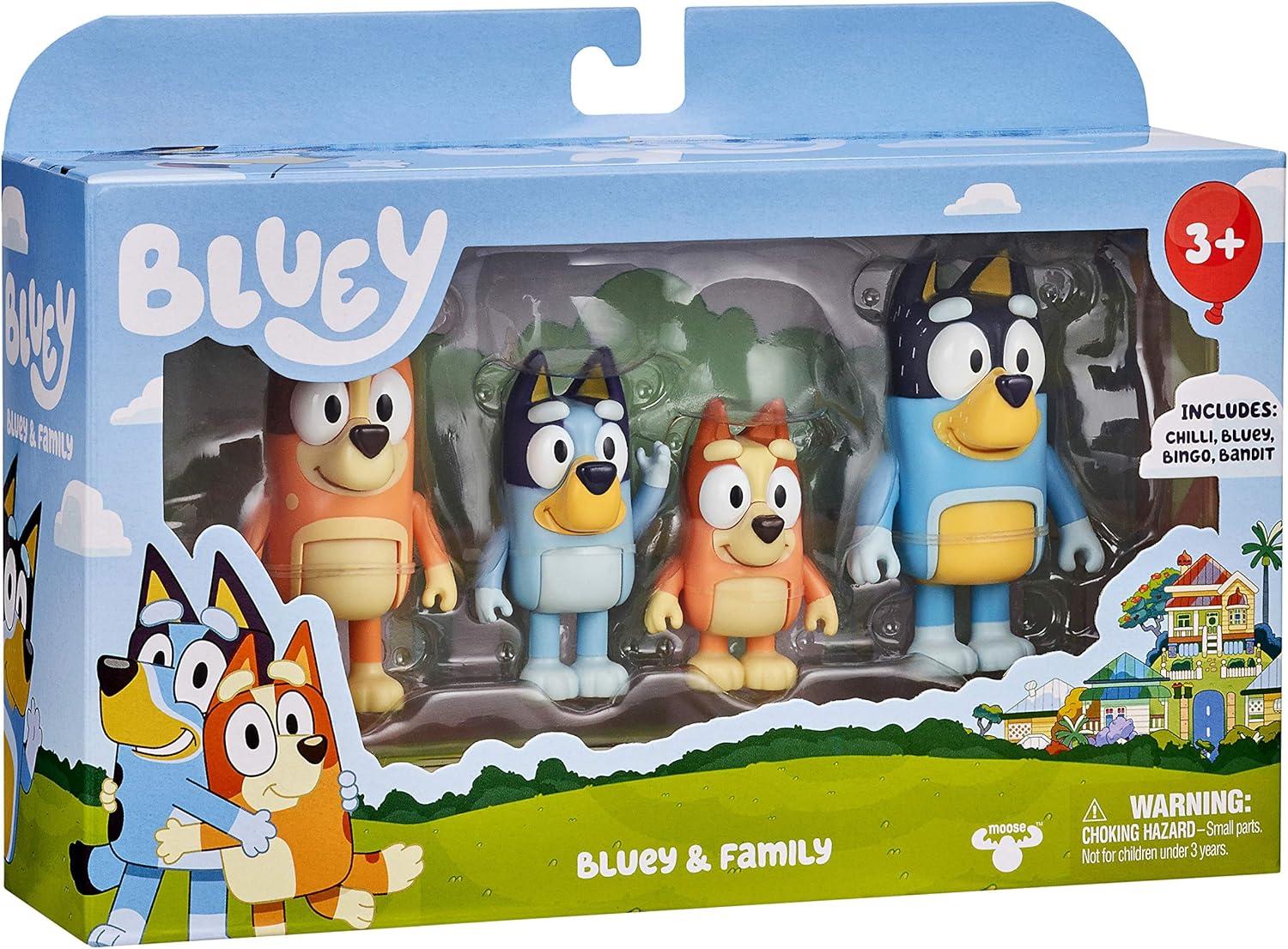 Bluey Family Figure 4-Pack, with Mum Dad Bingo Bluey, Ages 3+, Toddler Toys