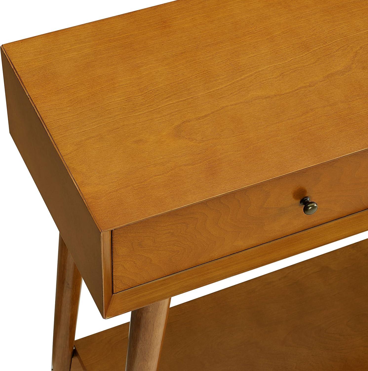 Crosley Landon Console Table Acorn: Mid-Century Modern Design, Hardwood with Open Shelf & Drawer