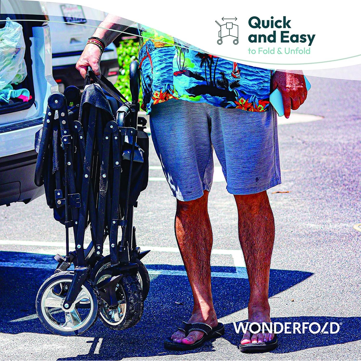 WonderFold Outdoor Wonderfold S4 Push & Pull Folding Wagon With Canopy & Brakes - Black