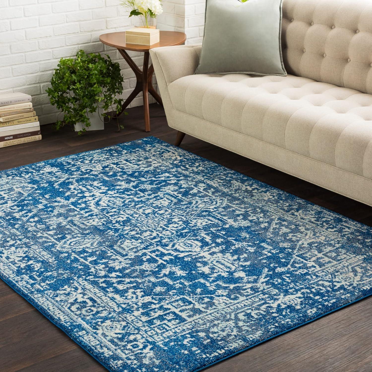 Livabliss 7'10"x10'3" Worsham Traditional Rug Dark Blue: Stain & Fade-Resistant, Medium Pile, Indoor Use