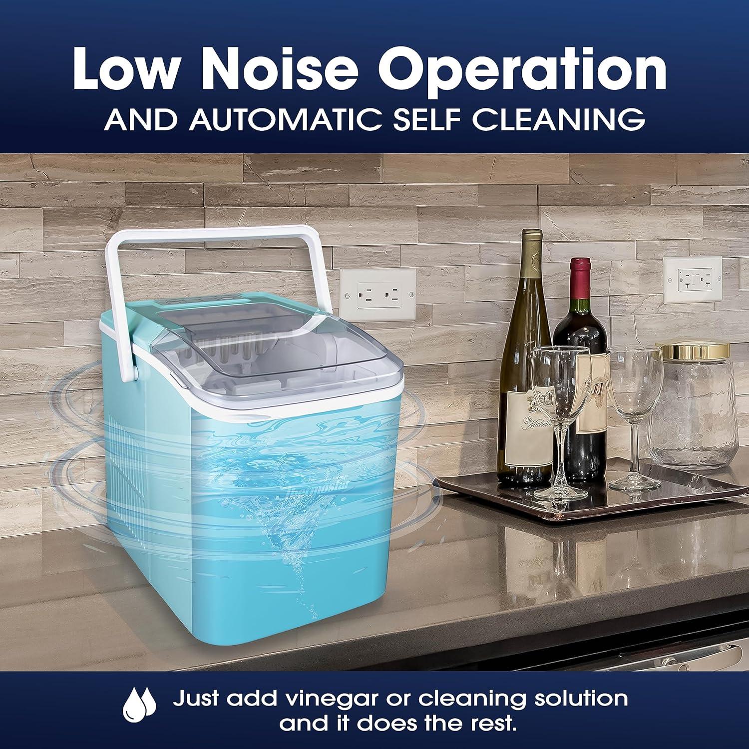 Thermostar TSICEBHNSC26AQ 26-Pound Automatic Self-Cleaning Portable Countertop Ice Maker Machine With Handle, Aqua