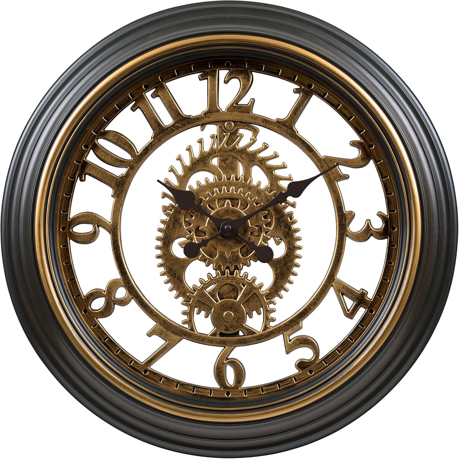 La Crosse Clock 20-inch Bronze Antiqued Gears Vintage Quartz Analog Wall Clock, 404-3051C