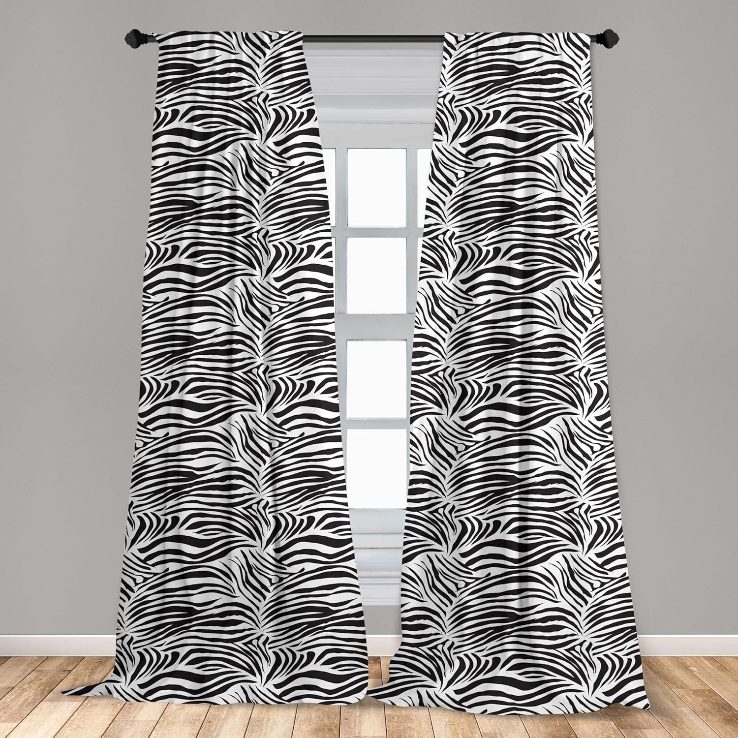 Ambesonne Black White Curtains, Wild Zebra Lines, Pair of 28"x63", Black White