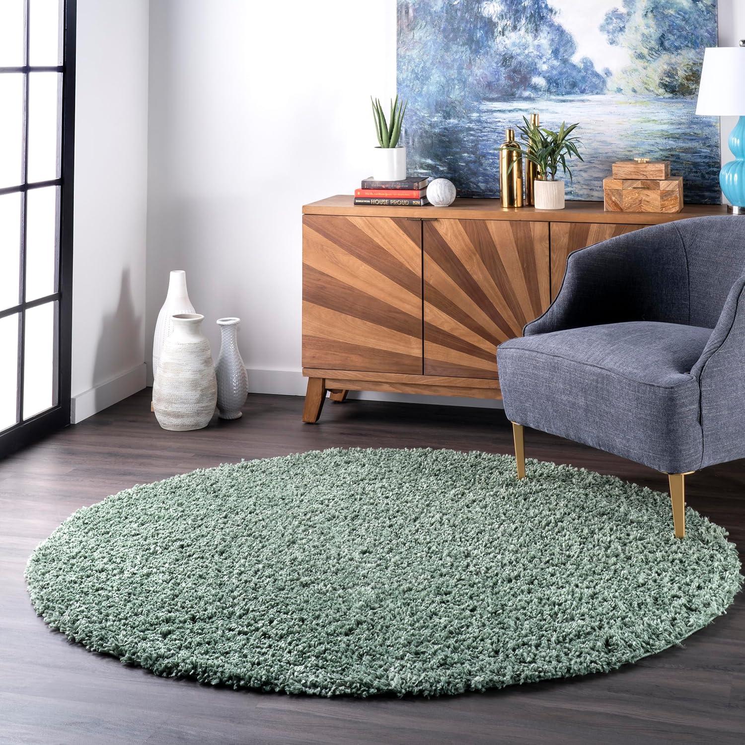Nuloom Kara Solid 6 Round Shag Indoor Area Rug for Living Room Bedroom Dining Room Nursery, Green