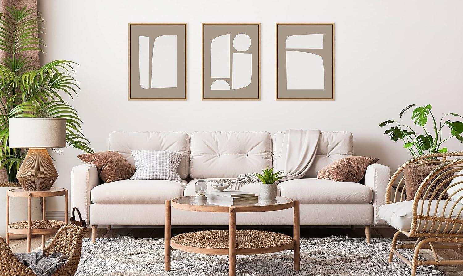 Neutral Abstract Aztec Shapes Framed Canvas Wall Art Set