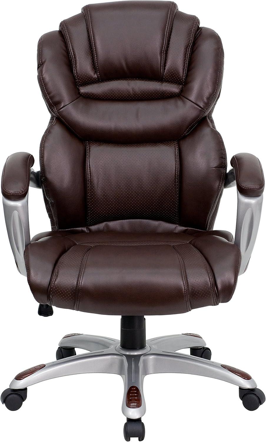 High Back LeatherSoft Executive Swivel Ergonomic Office Chair with Accent Layered Seat and Back and Padded Arms Brown - Flash Furniture