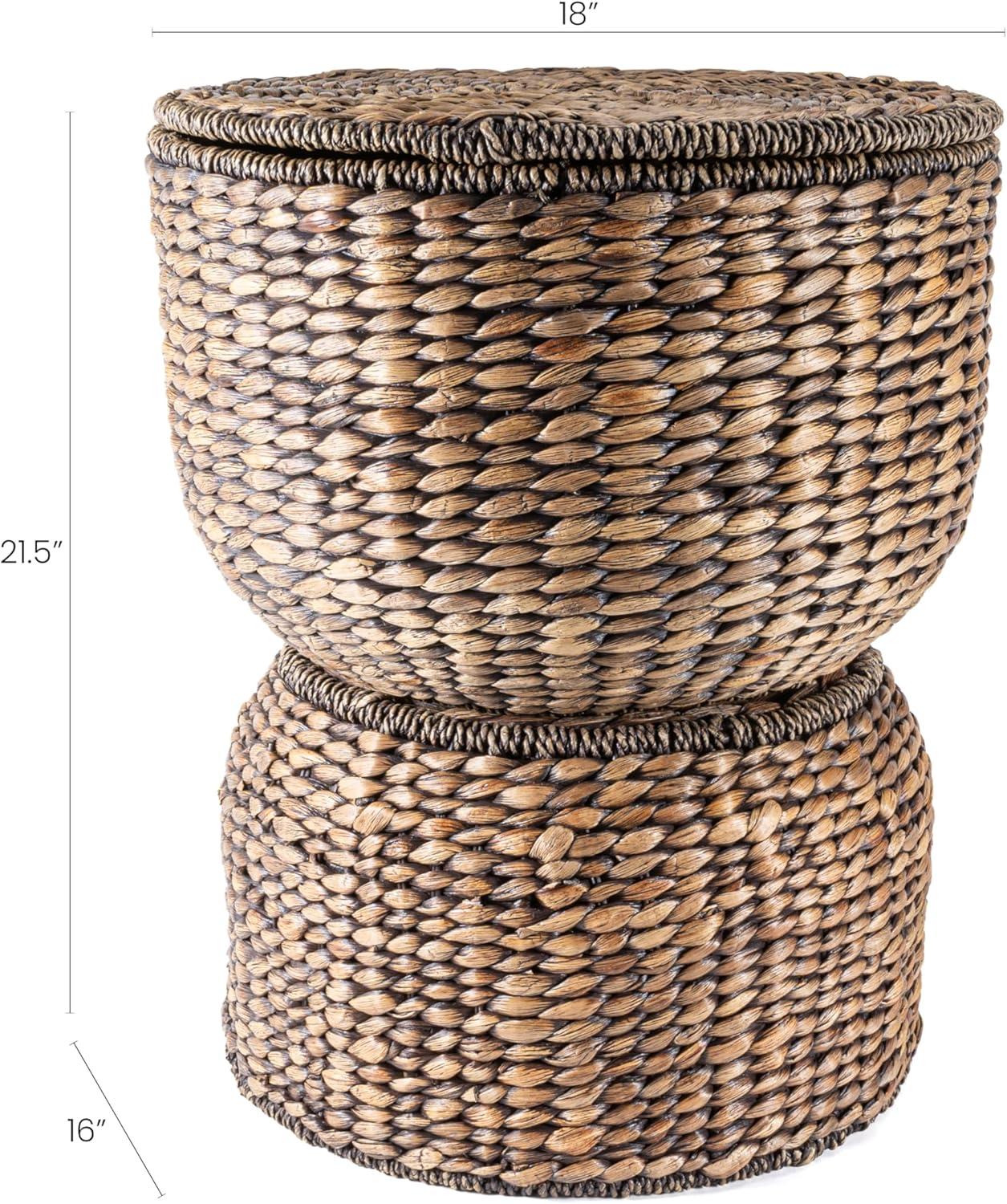 happimess Bhola 18" Hourglass Handwoven Hyacinth Storage Accent Table with Lid