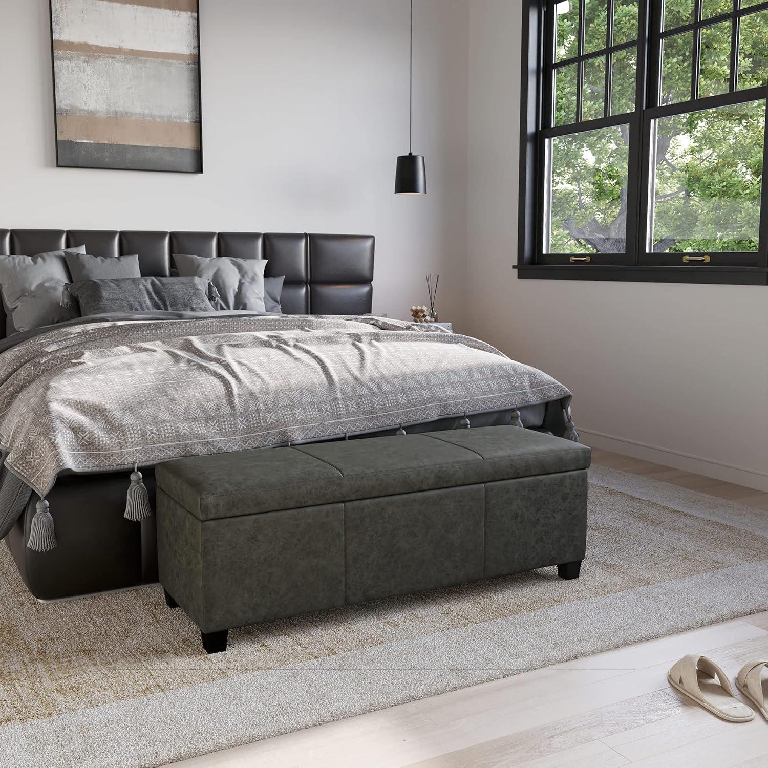 BELLEZE Storage Ottoman Bench Footstool - Amherst (Rustic Gray)