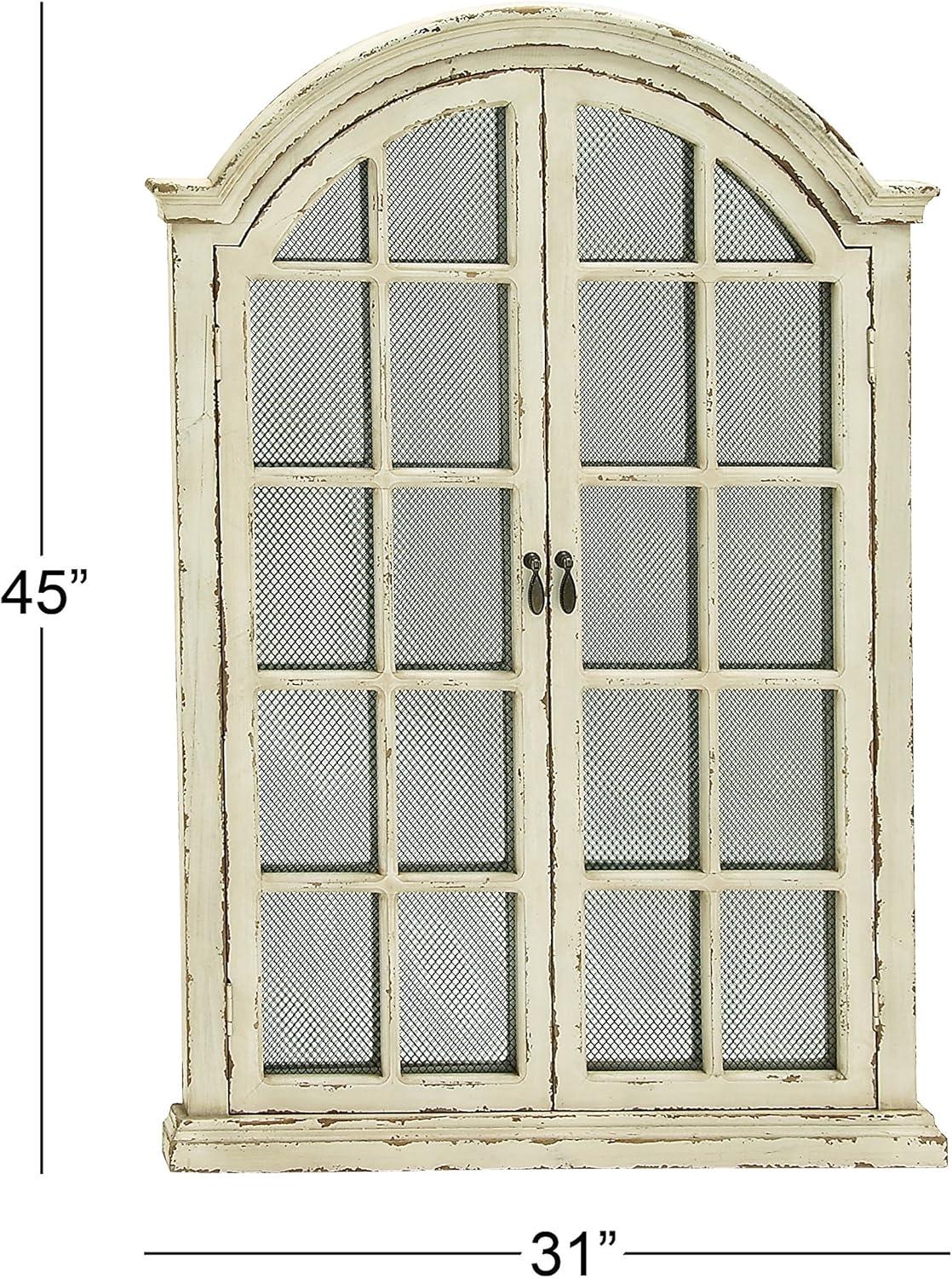 Edmondson Cream Wood Window Panes Inspired Wall Mirror w/ Arched Top and Distressing