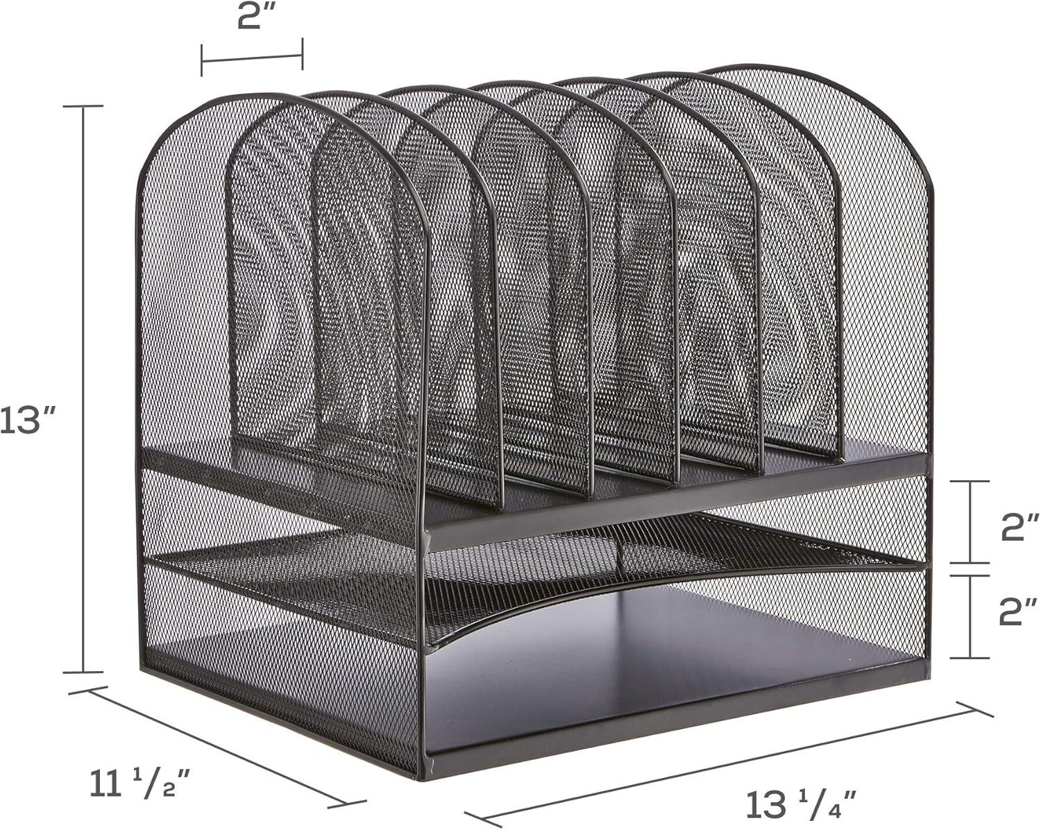 Onyx Mesh Desktop Organizer With Two Trays And Six Upright Sections