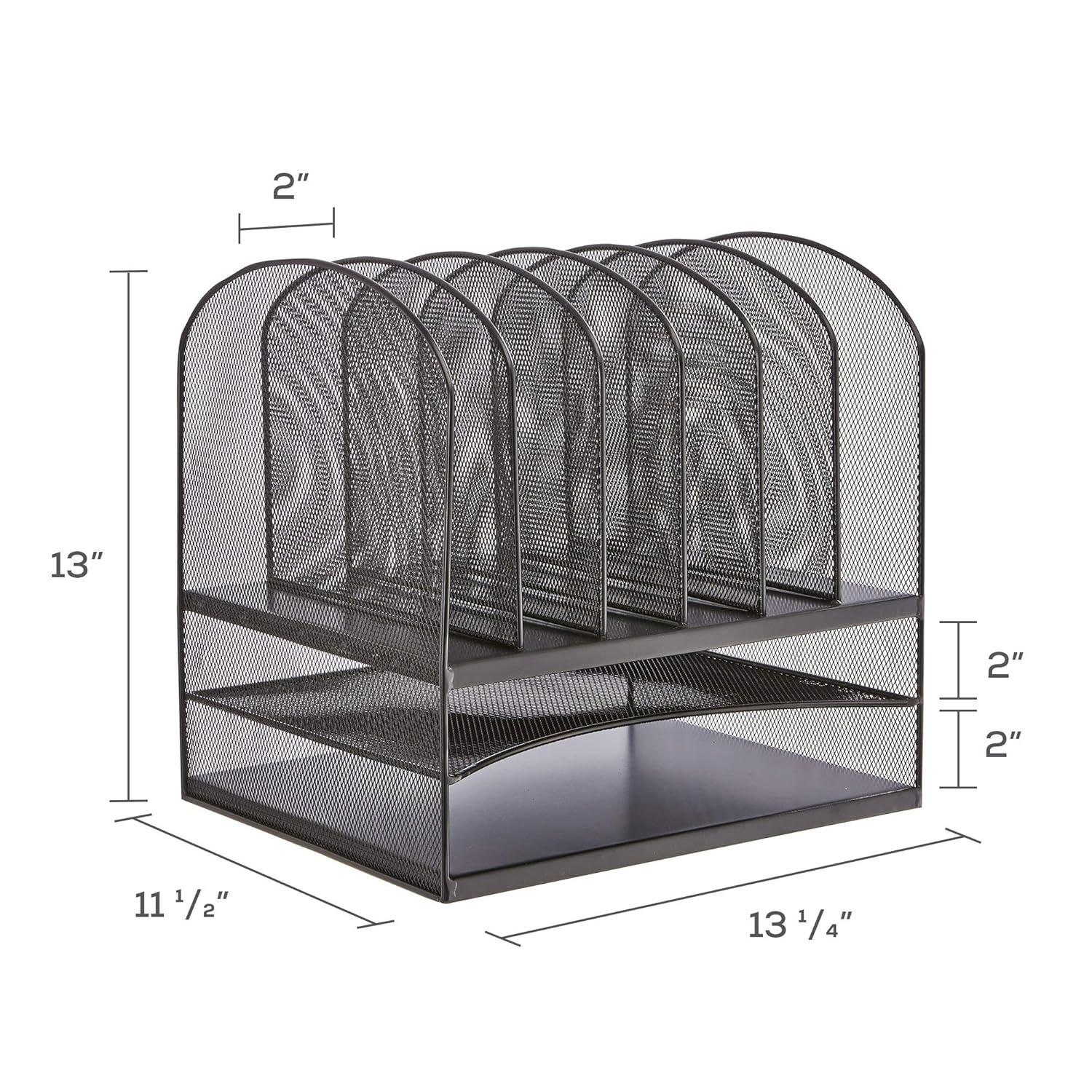 Safco Products Company Onyx Mesh Desktop Organizer With Two Trays And Six Upright Sections